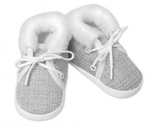 Obrázok Dojčenské capáčky/topánočky na šnurovanie s kožúškom, , šedé