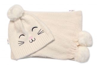 Obrázok z Zimná čiapka s brmbolcom + šál, Kitty, - smotanová, veľ. 54/58