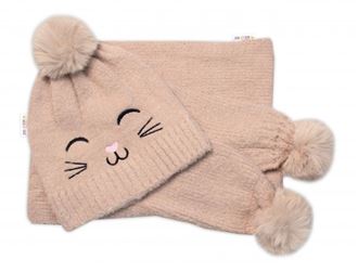 Obrázok z Zimná čiapka s brmbolcom + šál, Kitty, - cappuccino, vel. 54/58