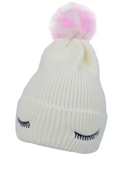 Obrázok z Detská zimná čiapka s brmbolcom Eyes, - biela, veľ. 46 - 50 cm