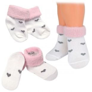 Obrázok Bavlnené detské ponožky s chlpáčkovým lemom, Srdiečka - biele, 1 pár