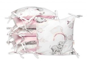 Obrázok Bavlnený vankúšikový mantinel, Slon a dúha, ružová/biela