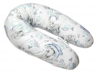 Obrázok z Dojčiace bavlnený vankúš - relaxačná poduška, Slon a Dúha, modrý