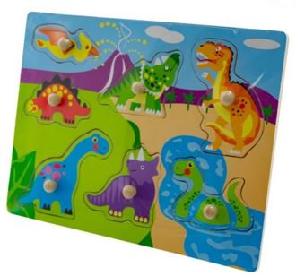 Obrázok z Drevené zábavné puzzle vkladacie 30x22, 5cm - Dinosaury