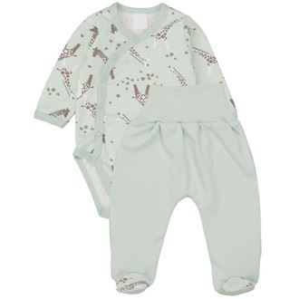 Obrázok z Zavinovacie dojčenské body + polodupačky, bavlna, 2D sada, , Žirafy - mäta