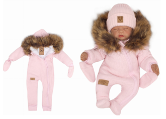 Obrázok z Zimná kombinéza s kapucňou a kožušinou + rukavičky, ružová