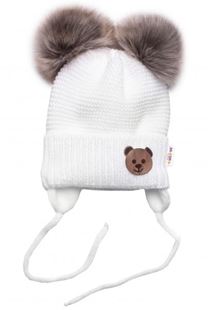 Obrázok Detská zimná čiapka s fleecom Teddy Bear - chlpáčik. brmbolce - biela, šedá,