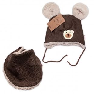 Obrázok Pletená zimná čiapka s kožúškom a šatkou Teddy Bear, , hnedá