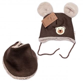Obrázok z Pletená zimná čiapka s kožúškom a šatkou Teddy Bear, , hnedá