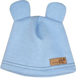 Obrázok Teplá detská čiapka, bavlnená s uškami, modrá