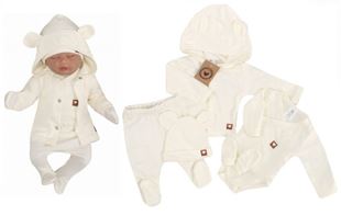 Obrázok Sada do pôrodnice 5D, body, polodupačky, kabátik, čiapočka, rukavičky Z&amp;Z, ecru