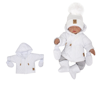 Obrázok z Zimná prešívaná bundička s kapucňou + rukavičky - biela