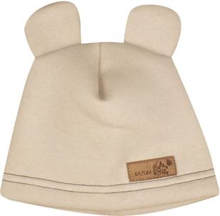 Obrázok Teplá detská čiapka, bavlnená s uškami, béžová
