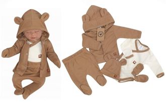 Obrázok z Sada do pôrodnice 5D, body, polodupačky, kabátik, čiapočka, rukavičky - hnedá