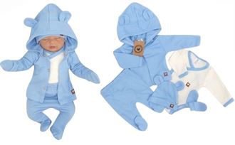 Obrázok z Sada do pôrodnice 5D, body, polodupačky, kabátik, čiapočka, rukavičky - modrá