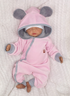 Obrázok z Velúrový dojčenský overálek s kapucňou a uškami - ružovo, sivý