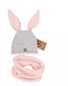 Obrázok z Dojčenská bavlnená čiapočka Zajačik s nákrčníkom, šedá/ružová
