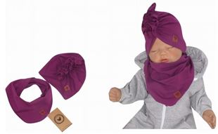 Obrázok Štýlová detská jarná/jesenná bavlnená čiapka, turban so šatkou, slivka