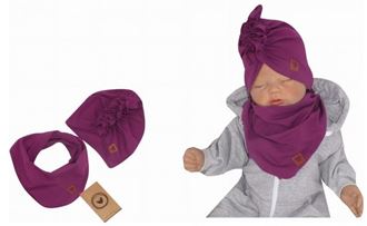 Obrázok z Štýlová detská jarná/jesenná bavlnená čiapka, turban so šatkou, slivka