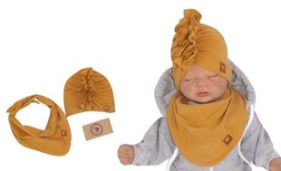 Obrázok Štýlová detská jarná/jesenná bavlnená čiapka, turban so šatkou, medová