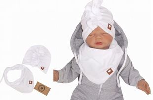 Obrázok Štýlová detská jarná/jesenná bavlnená čiapka, turban so šatkou, biela