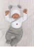 Obrázok z 5 - dielna dojčenská súpravička pletená do pôrodnice - šedá, biela