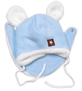 Obrázok Pletená zimná čiapka s kožúškom a šatkou Star, modrá