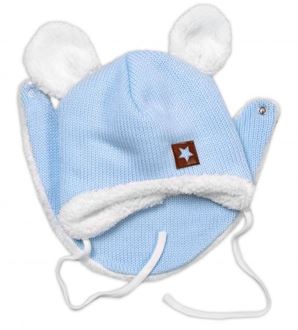 Obrázok z Pletená zimná čiapka s kožúškom a šatkou Star, modrá