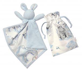 Obrázok Mazlík, prítulníček Zajačik, froté + bavlna, Slon a dúha, modrý