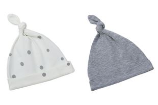 Obrázok Detské čiapky 2-4 mesiace - sada dvoch kusov pastelová šedá / šedé bodky