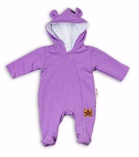Obrázok Baby Nellys Dojčenský teplákový overal s kapucňou Teddy - fialový, veľ. 62