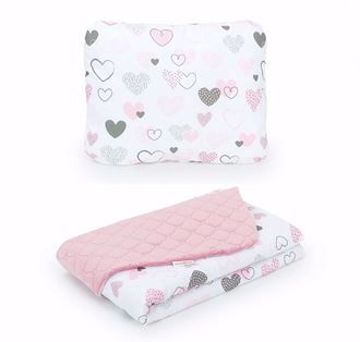 Obrázok z Detská deka s vankúšom Srdiečka Velvet 75x100 cm - Ružová - rôzne varianty