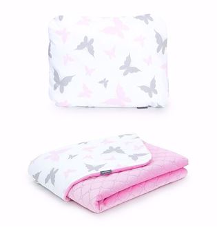 Obrázok z Detská deka s vankúšom Motýliky Velvet 75x100 cm - Ružová - rôzne varianty