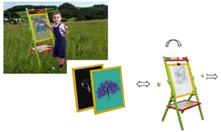 Obrázok Detská otočná tabuľa 2v1 - bezpečnostné sklo farebné - 100 cm