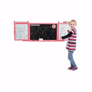 Obrázok Detská školská magnetická tabuľa na stenu 4v1 - Ružová