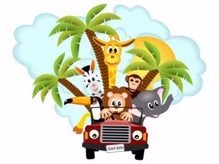 Obrázok Jeep safari zvieratká, palmy samolepka na stenu