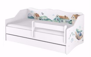 Obrázok Dvojitá detská posteľ LULU 160x80 cm Domčeky a lietadlo - Biela