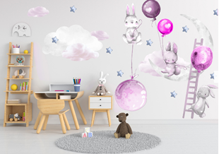 Obrázok Zajačikov, balóniky, rebrík a nechtík Ružová