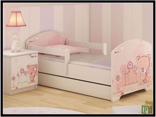 Obrázok Detská posteľ Oskar Ružový medvedík 140x70 cm - Nórska borovica