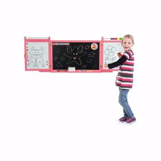 Obrázok z Detská školská magnetická tabuľa na stenu 4v1 - Ružová