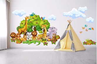Obrázok z Samolepka na stenu Veselá safari zvieratká, veľký strom