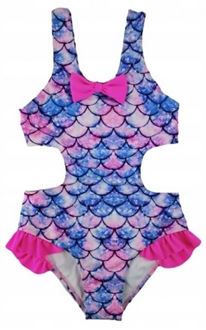 Obrázok z Dievčenské jednodielne plavky s volánikmi - , Mašlička, modro/ružové