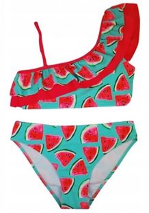 Obrázok Dievčenské dvojdielne plavky s volánikom - , Melón, tyrkys/ružová