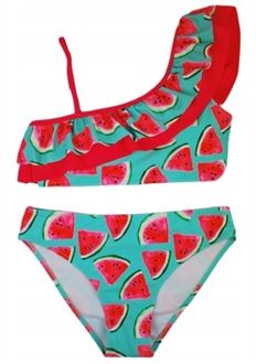 Obrázok z Dievčenské dvojdielne plavky s volánikom - , Melón, tyrkys/ružová